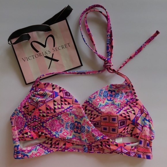 VICTORIAS SECRET PINK WRAP BIKINI TOP MEDIUM - Picture 1 of 11